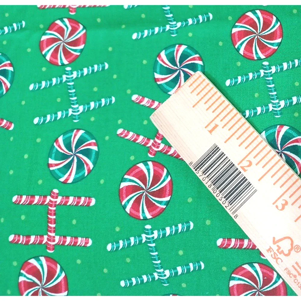 Ho Ho Peppermint Christmas Green Red Sewing Craft Cotton Fabric 1 Pc 54